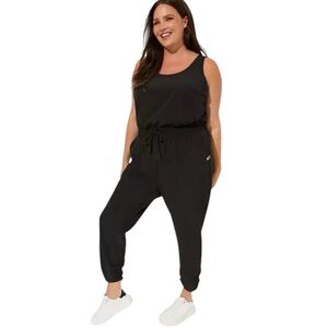 Torrid Navy Stretch Active Full Length Casual Jumpsuit with Splice Back Detail
